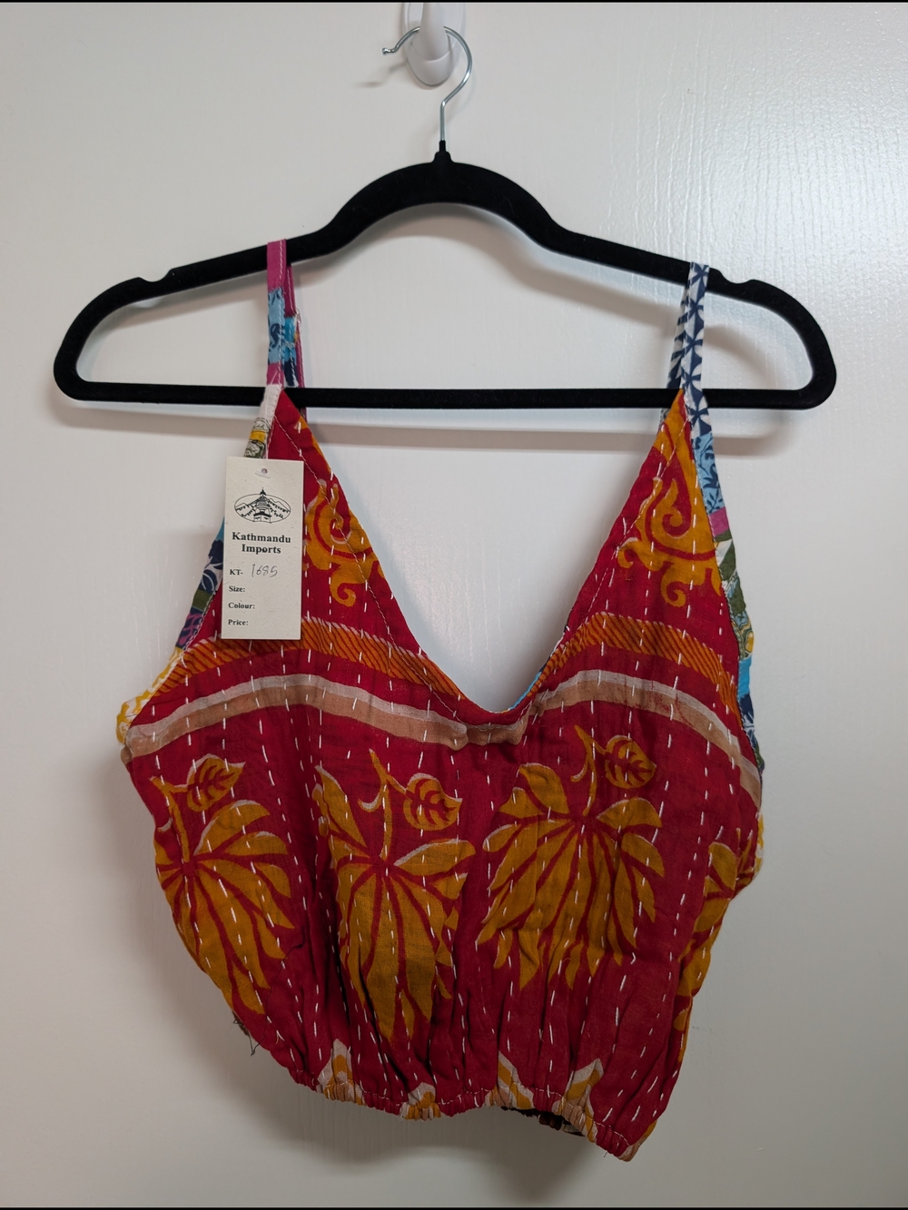 Kathmandu Imports Red & Mustard Floral Crop Top